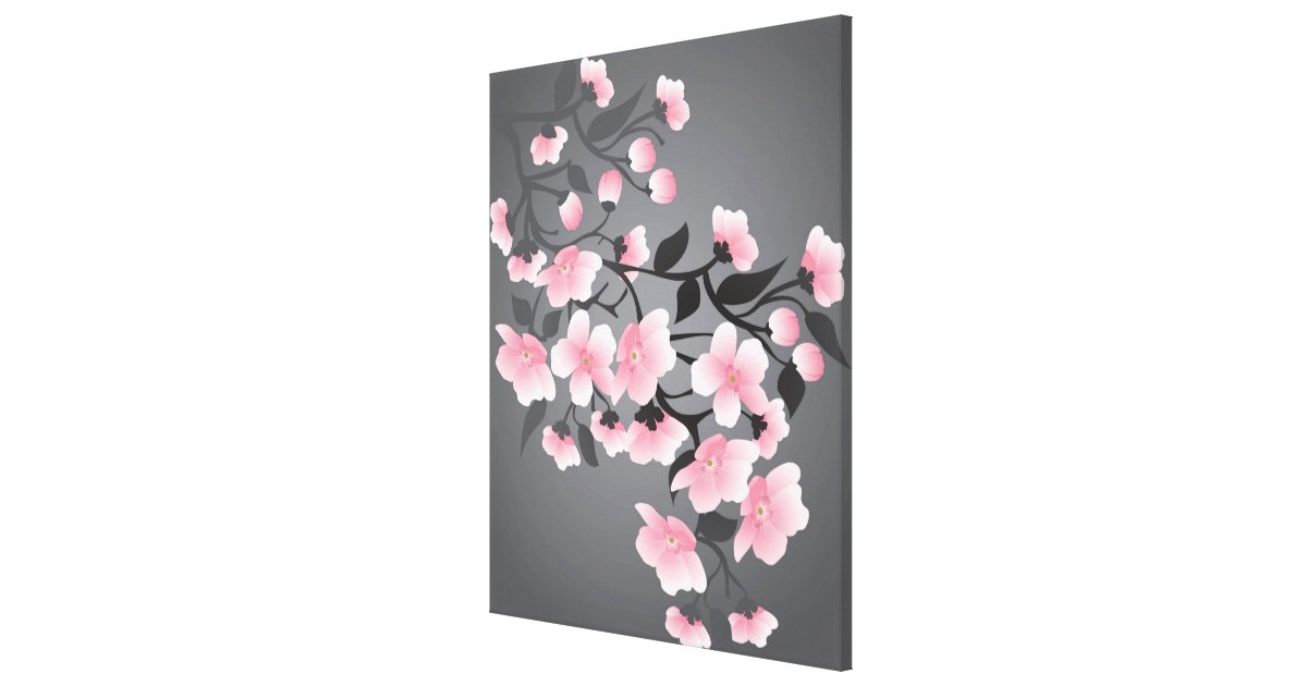 Cherry Blossom Sakura On Black Background Canvas Print Zazzle