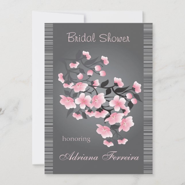 Cherry blossom (Sakura) on gray Bridal Shower Invitation (Front)