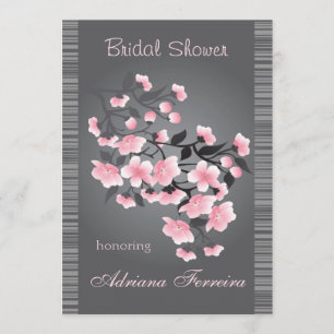 Cherry blossom (Sakura) on gray Bridal Shower Invitation