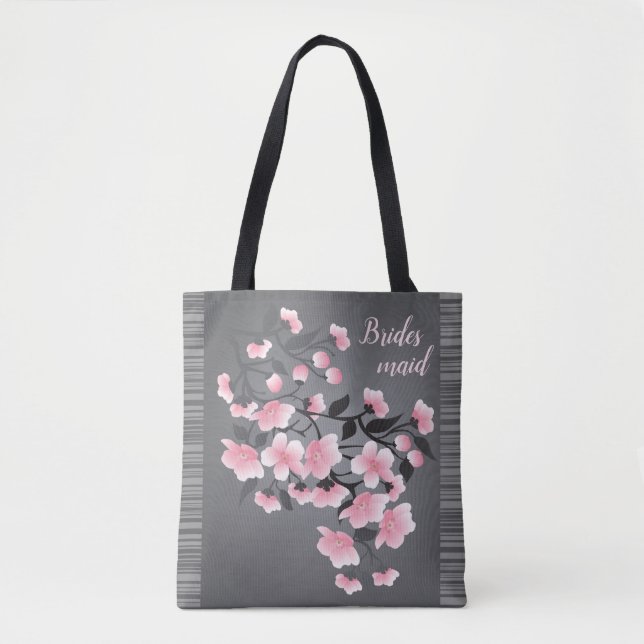 Cherry blossom/Sakura on gray Bridesmaid Tote Bag (Front)