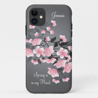 Cherry blossom (Sakura) on gray iPhone 11 Case