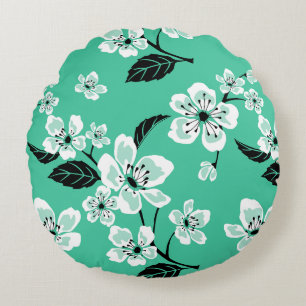 CHERRY BLOSSOM - SAKURA PATTERN IN MINT ROUND PILLOW