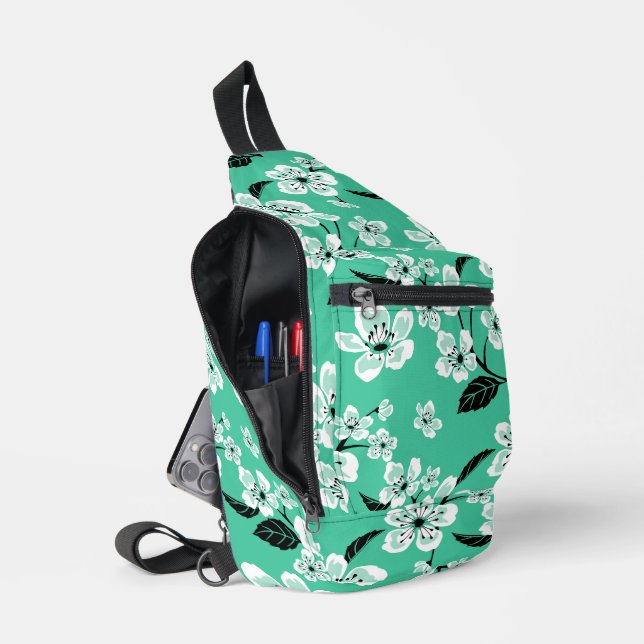 CHERRY BLOSSOM - SAKURA PATTERN IN MINT SLING BAG (Open)