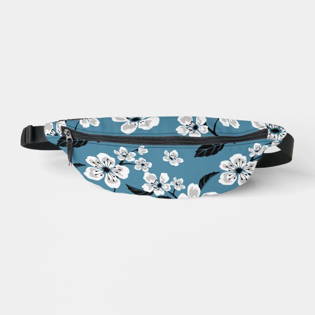 CHERRY BLOSSOM - SAKURA PATTERN IN SMOKY BLUE FANNY PACK (Front)