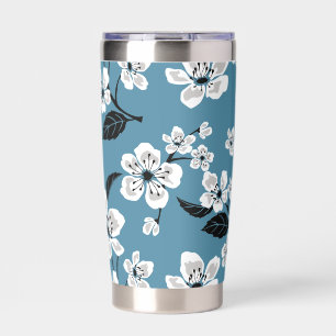 CHERRY BLOSSOM - SAKURA PATTERN IN SMOKY BLUE INSULATED TUMBLER