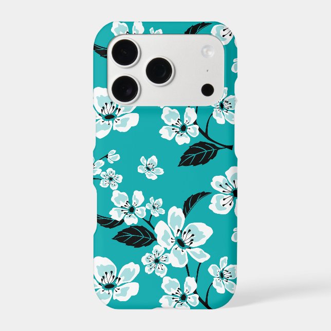 CHERRY BLOSSOM - SAKURA PATTERN IN TEAL iPhone CASE (Back)