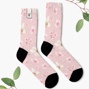 CHERRY BLOSSOM SAKURA PATTERN MONOGRAM SOCKS