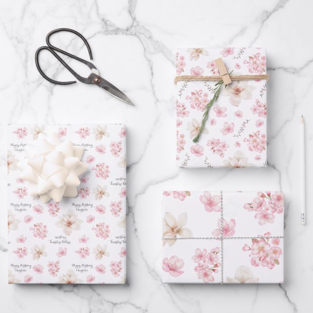 CHERRY BLOSSOM SAKURA PATTERN NAME WRAPPING PAPER (Front)