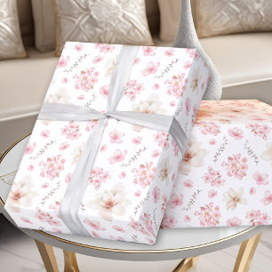 Cherry Blossom Sakura Pattern Pink White Wrapping Paper