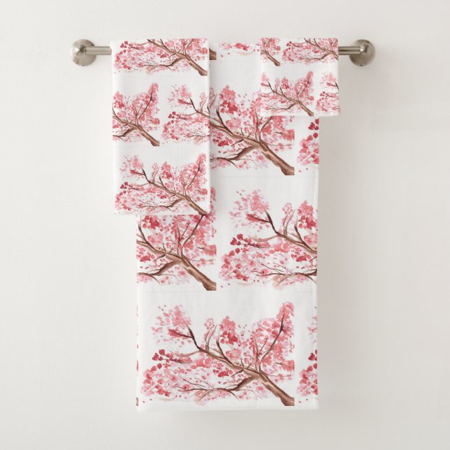 Cherry blossom Sakura Pink Floral Japanese Asia Ba Bath Towel Set (Insitu)