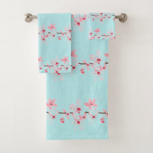 Cherry blossom Sakura Pink Floral Japanese Asia Bath Towel Set