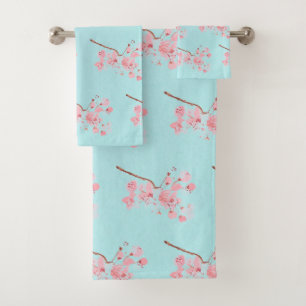 Cherry blossom Sakura Pink Floral Japanese Asia Bath Towel Set