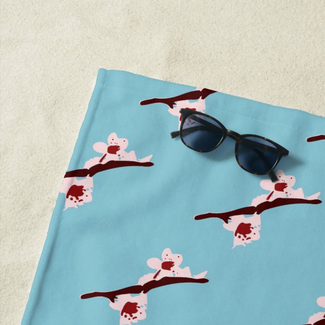 Cherry Blossom, Sakura, Pink Floral Pattern Beach Towel (In Situ)