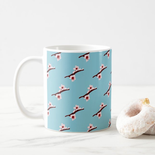Cherry Blossom, Sakura, Pink Floral Pattern Coffee Mug (With Donut)