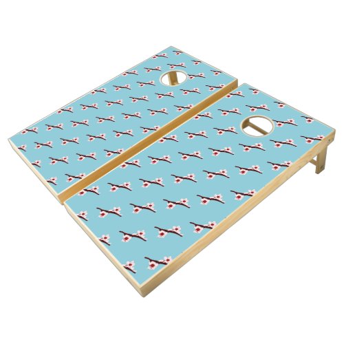 Cherry Blossom Sakura Pink Floral Pattern Cornhole Set