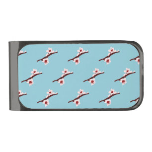 Cherry Blossom, Sakura, Pink Floral Pattern Gunmetal Finish Money Clip
