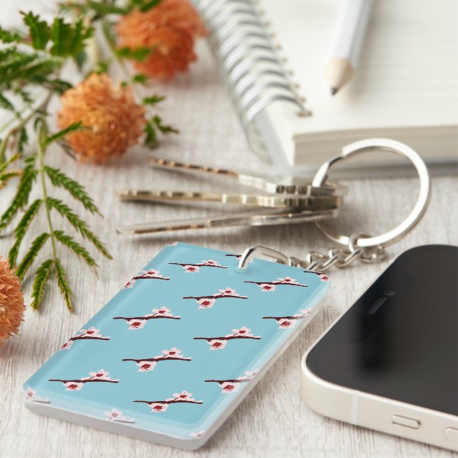 Cherry Blossom, Sakura, Pink Floral Pattern Keychain (Front Right)