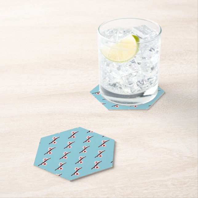 Cherry Blossom, Sakura, Pink Floral Pattern Paper Coaster (Insitu)