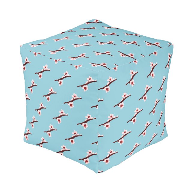 Cherry Blossom, Sakura, Pink Floral Pattern Pouf (Angled Back)