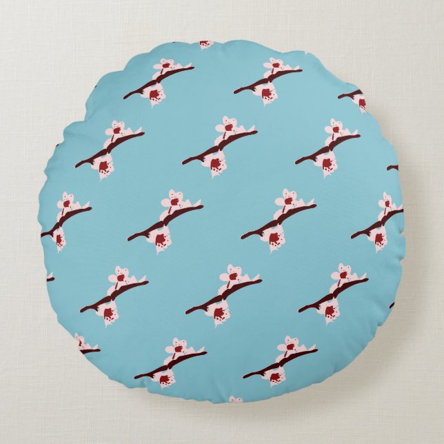 Cherry Blossom, Sakura, Pink Floral Pattern Round Pillow (Front)