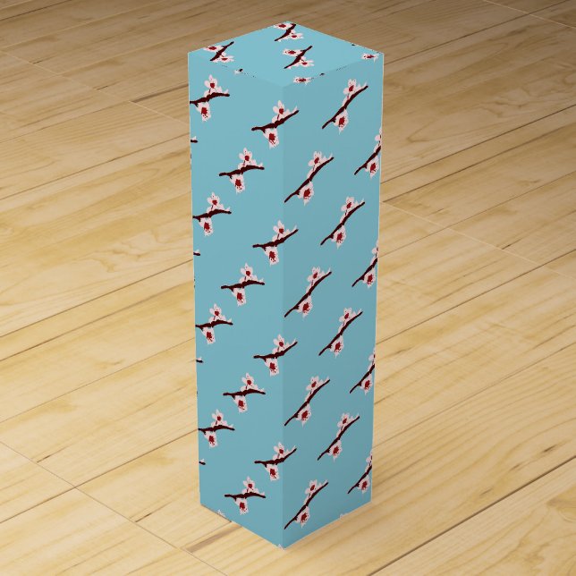 Cherry Blossom, Sakura, Pink Floral Pattern Wine Box (Front)