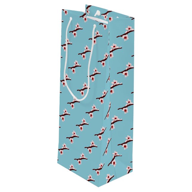 Cherry Blossom, Sakura, Pink Floral Pattern Wine Gift Bag (Back Angled)