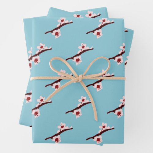 Cherry Blossom Sakura Pink Floral Pattern Wrapping Paper Sheets