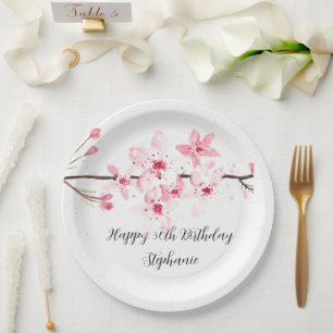 Cherry blossom Sakura Pink Floral Pretty Birthday Paper Plates
