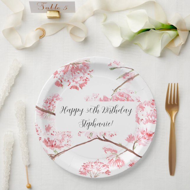 Cherry blossom Sakura Pink Floral Pretty Birthday Paper Plates (Wedding)