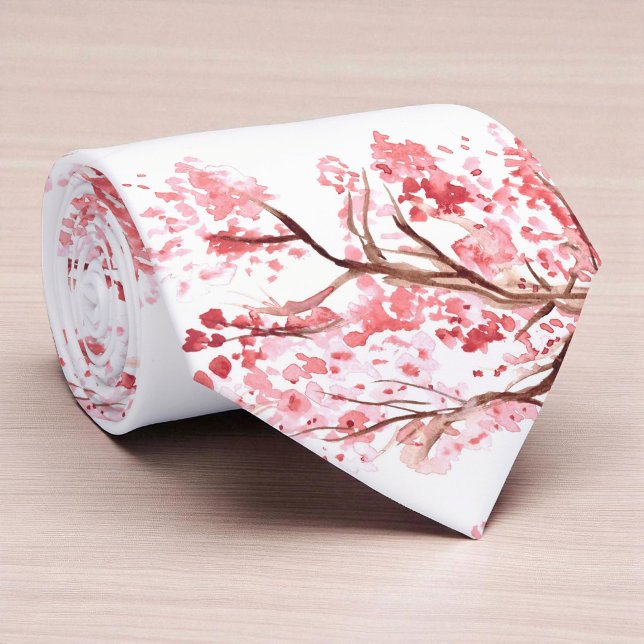 Cherry blossom Sakura Pink Floral Wedding Neck Tie (Creator Uploaded)