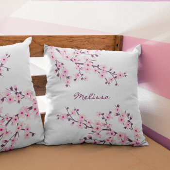 Cherry Blossom (sakura) Pink White Add Name Throw Pillow by NinaBaydur at Zazzle