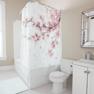 Cherry Blossom Sakura Pink White Pastel Floral Shower Curtain
