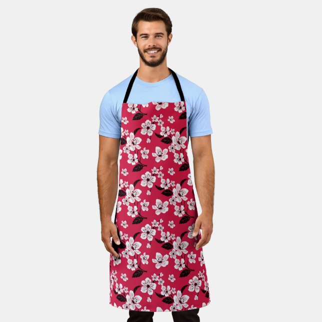 CHERRY BLOSSOM - SAKURA (RED) APRON (Worn)