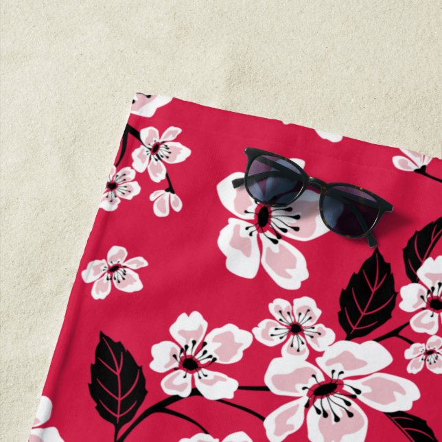 CHERRY BLOSSOM - SAKURA (RED) BEACH TOWEL (In Situ)