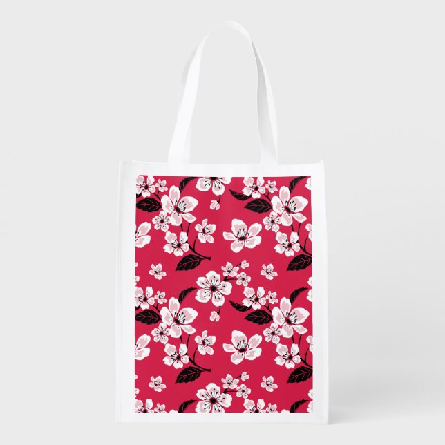 CHERRY BLOSSOM - SAKURA (RED) GROCERY BAG (Back)