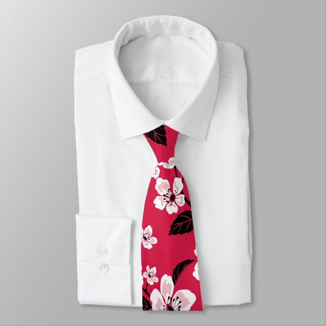 CHERRY BLOSSOM - SAKURA (RED) NECK TIE (Tied)