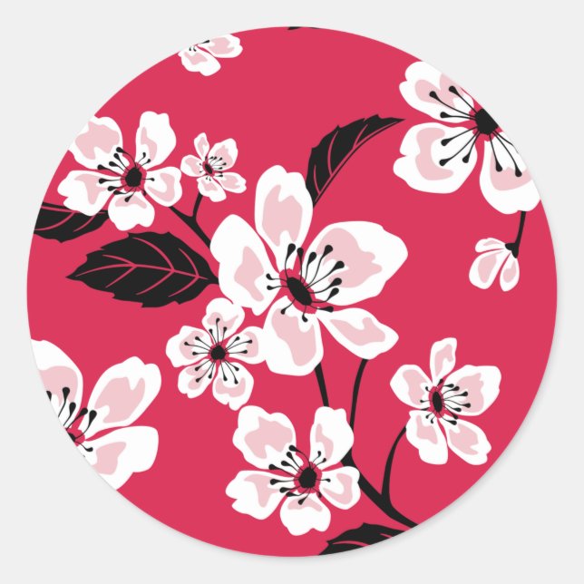 CHERRY BLOSSOM - SAKURA (RED) SQUARE STICKER (Front)