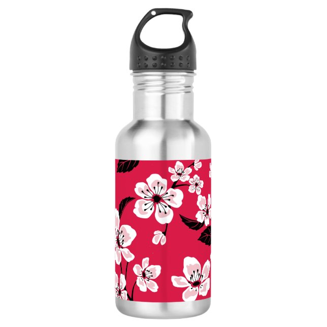 CHERRY BLOSSOM - SAKURA (RED) STAINLESS STEEL WATER BOTTLE (Front)