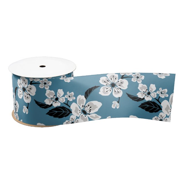 CHERRY BLOSSOM - SAKURA (SMOKY BLUE) SATIN RIBBON (Spool)