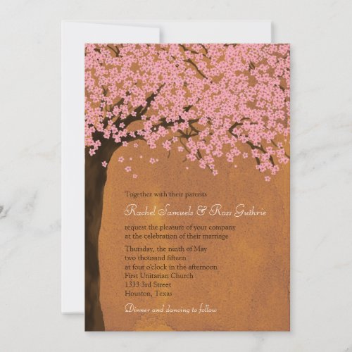 Cherry Blossom Sakura (Sunset) Watercolor Wedding Personalized Announcement