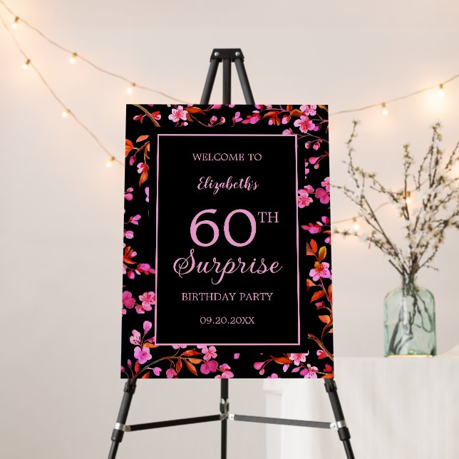 Cherry Blossom Sakura Surprise Black Birthday  Foam Board (In Situ (Stand))