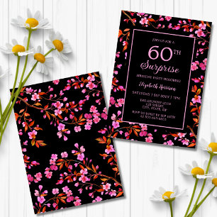 Cherry Blossom Sakura Surprise Black Birthday  Invitation
