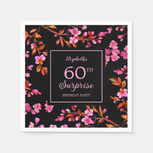 Cherry Blossom Sakura Surprise Black Birthday Napkins