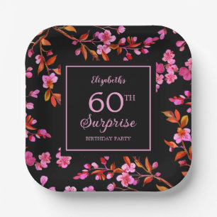 Cherry Blossom Sakura Surprise Black Birthday Paper Plates