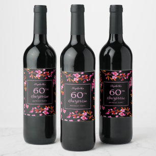 Cherry Blossom Sakura Surprise Black Birthday Wine Label