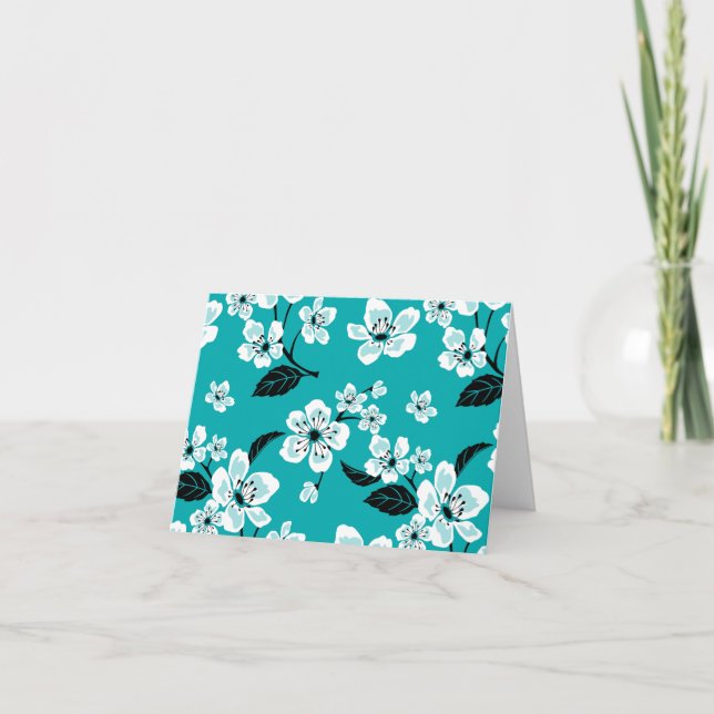 CHERRY BLOSSOM - SAKURA (TEAL) LETTERPRESS THANK YOU CARD (Front)