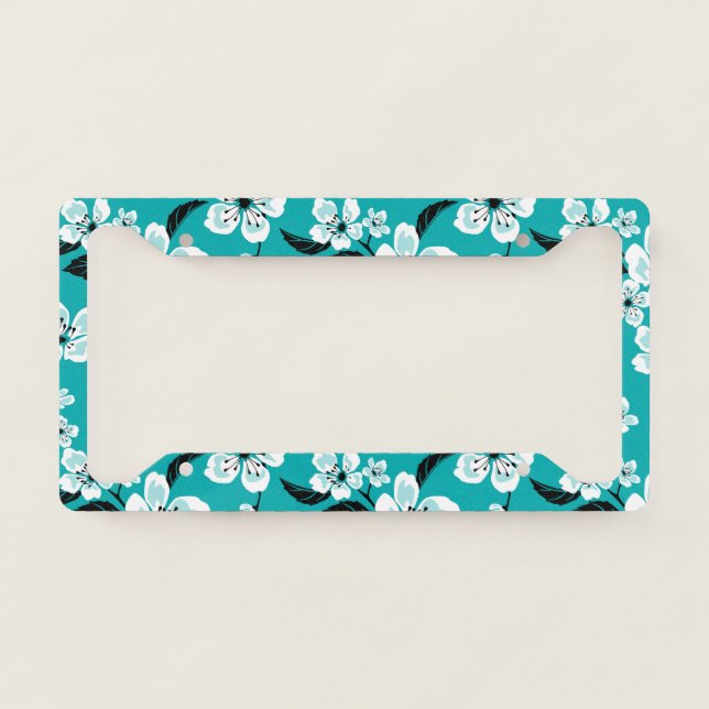 CHERRY BLOSSOM - SAKURA (TEAL) LICENSE PLATE FRAME (Front)