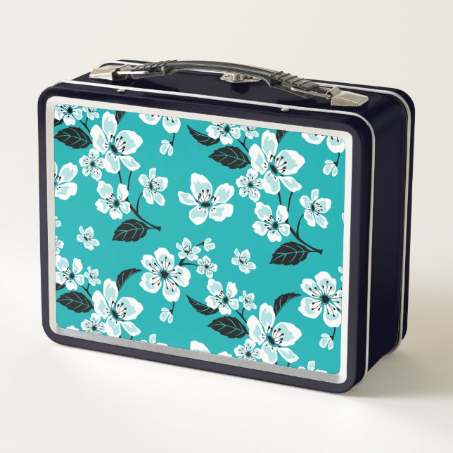 CHERRY BLOSSOM - SAKURA (TEAL) METAL LUNCH BOX (Back)