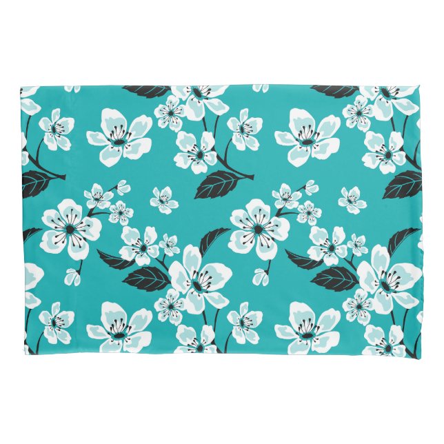 CHERRY BLOSSOM - SAKURA (TEAL) PILLOW CASE (Front-Left)
