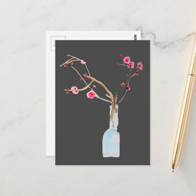 Cherry Blossom sakura watercolor art Postcard (Front/Back In Situ)